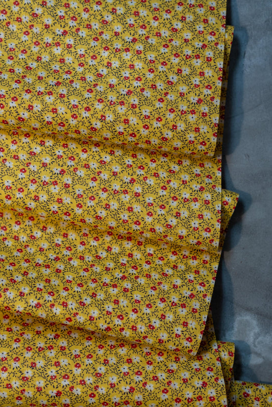 Vintage Fabric - Yellow Calico Floral Fabric BTHY