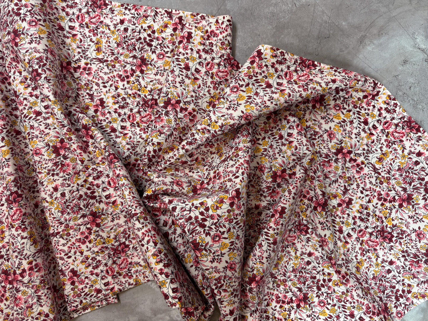 Vintage Ditsy Floral Cotton Fabric - Pink, Red & Yellow BTHY