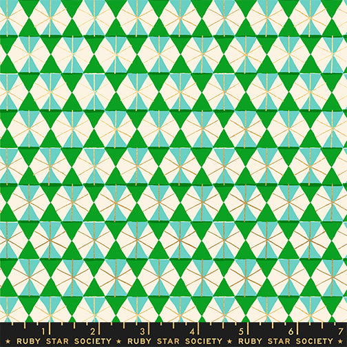 Happy Hexie Verdant METALLIC - Merry Happy Collection, Ruby Star Society (Half-Yard Increments)