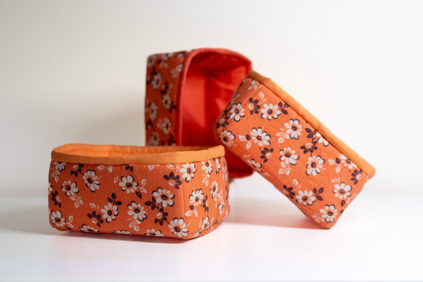 Studio Sample!  Vintage Floral Fabric Baskets: Set of 3 Handmade Organizer Bins