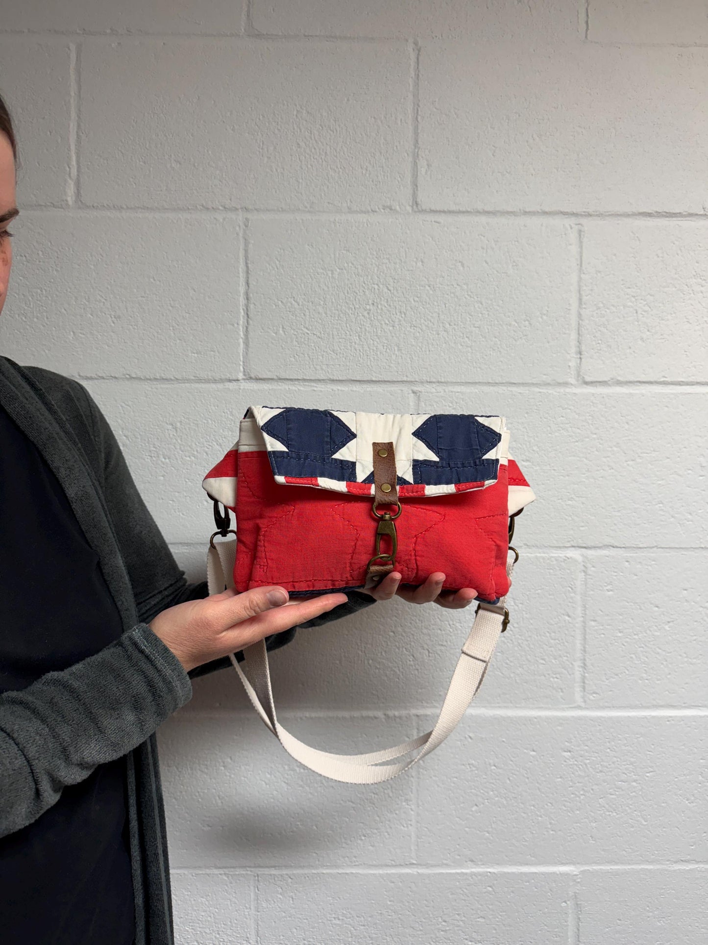 Antique Quilt Crossbody Bag: Americana Star Design, Handmade