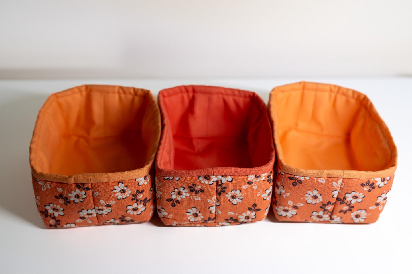 Studio Sample!  Vintage Floral Fabric Baskets: Set of 3 Handmade Organizer Bins