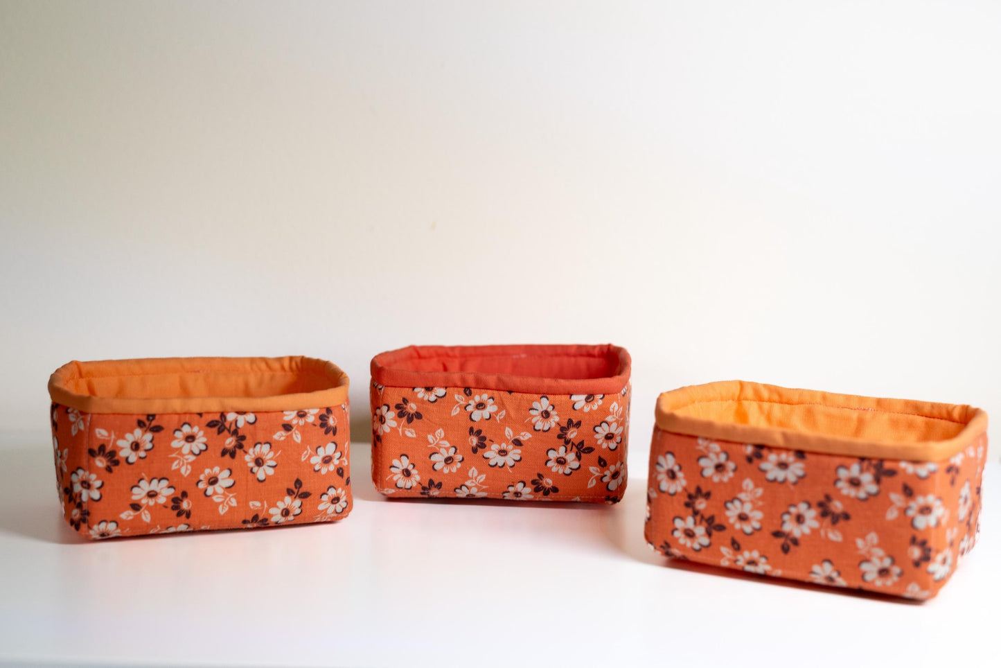 Studio Sample!  Vintage Floral Fabric Baskets: Set of 3 Handmade Organizer Bins