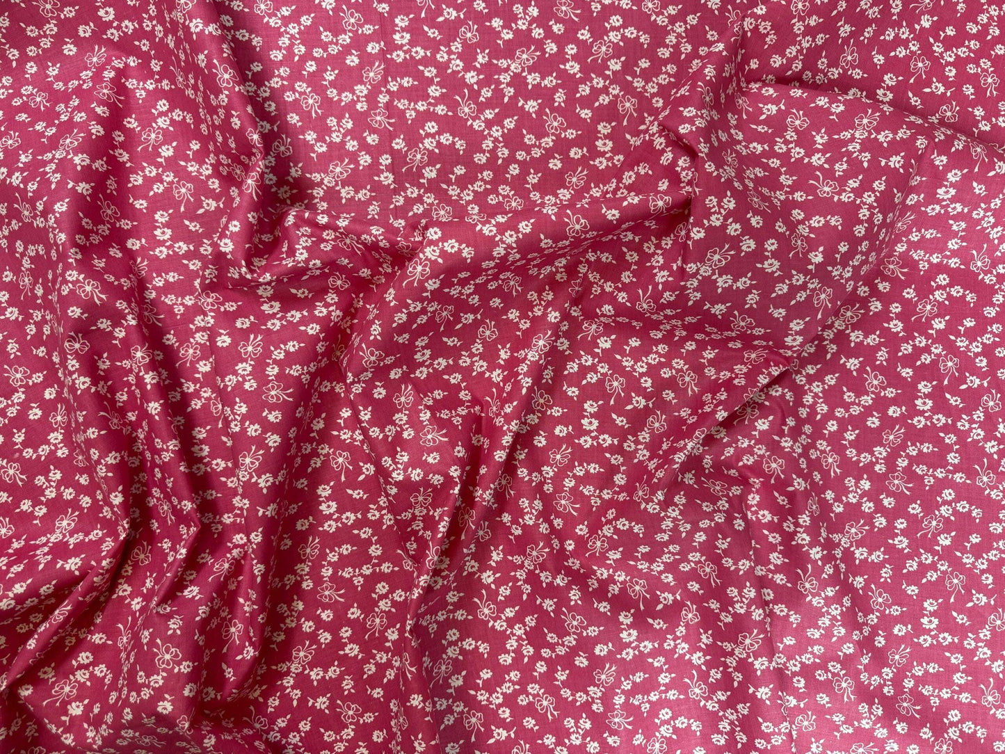 Vintage Fabric - Pink Florals & Bows; Cotton Chintz  1 Yard