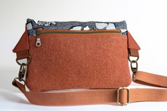 Studio Sample!  Vintage Wool Crossbody Bag: Handmade, Repurposed Blanket, Floral Accents