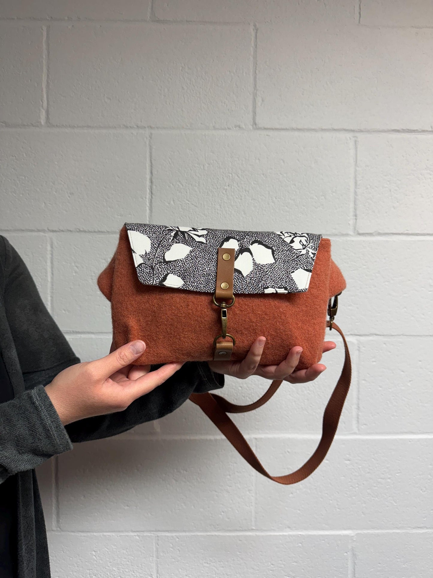 Studio Sample!  Vintage Wool Crossbody Bag: Handmade Repurposed Fabric, Adjustable Strap