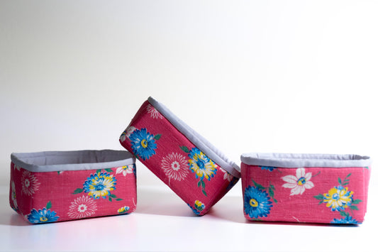 Studio Sample!  Vintage Floral Fabric Baskets - Set of 3 - ByAnnie Petit Four Design