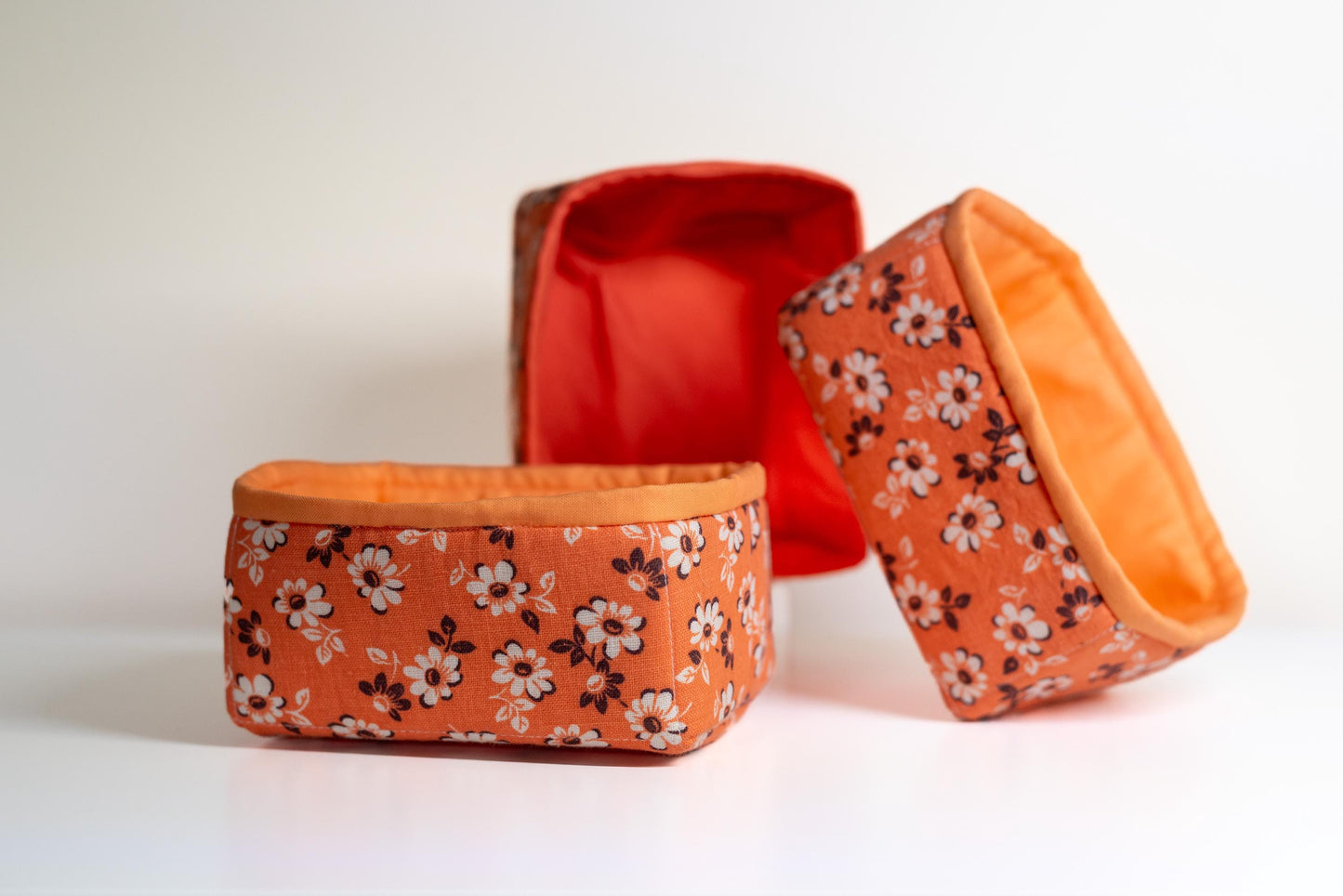 Studio Sample!  Vintage Floral Fabric Baskets: Set of 3 Handmade Organizer Bins