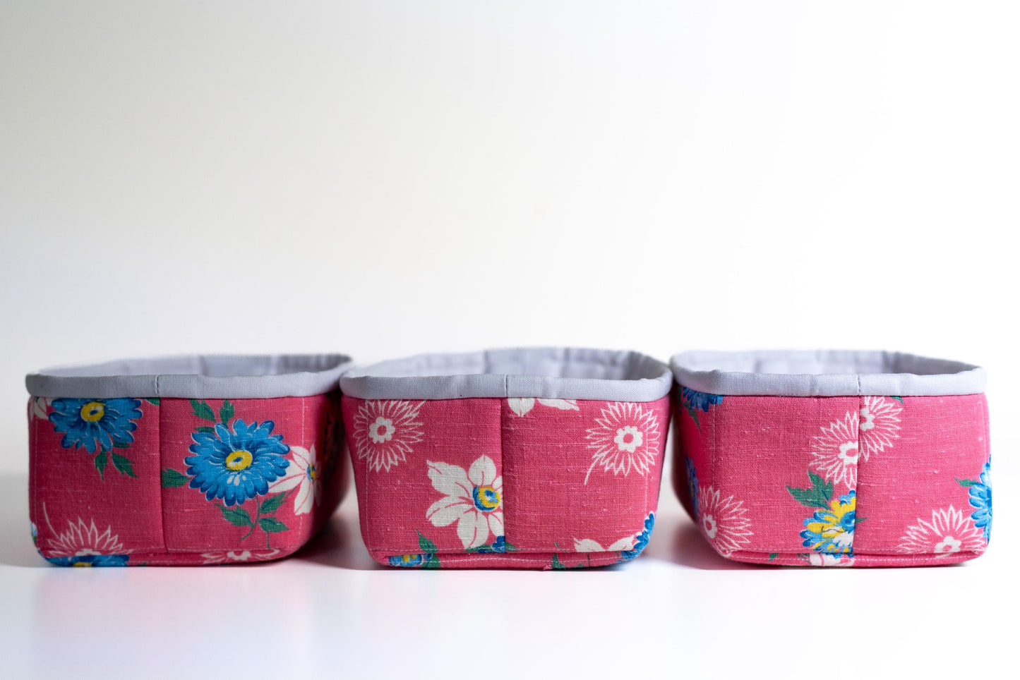 Studio Sample!  Vintage Floral Fabric Baskets - Set of 3 - ByAnnie Petit Four Design