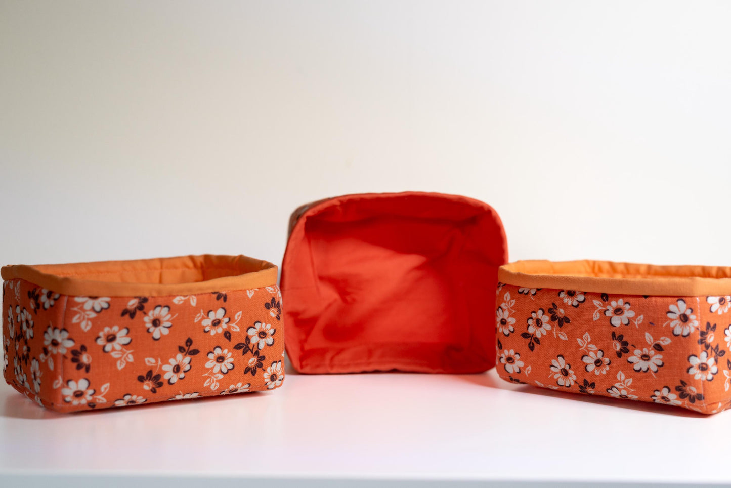 Studio Sample!  Vintage Floral Fabric Baskets: Set of 3 Handmade Organizer Bins