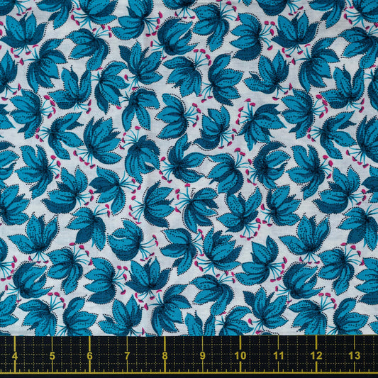 Vintage Fabric - Mid Century Lotus Floral Cotton Fabric Bthy