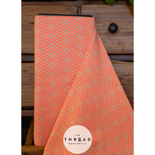 In Stock & Shipping NOW!  Ruby Star Society "LoFi" Linens - Bitmapped in NEON CORAL / Sold in Half-Yard Increments