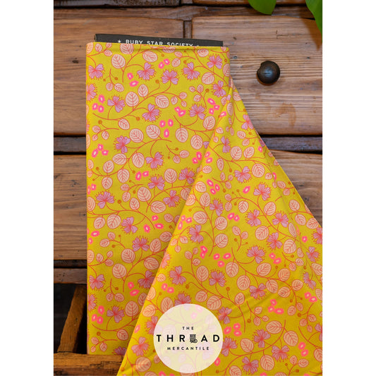 In Stock & Shipping NOW!  Ruby Star Society "LoFi" Linens - Caper Floral in CITRON / Sold in Half-Yard Increments
