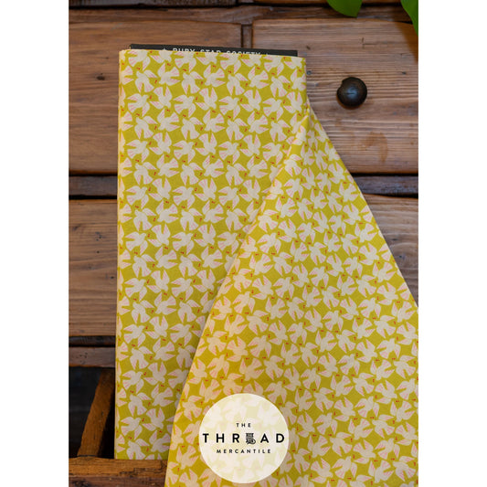 In Stock & Shipping NOW!  Ruby Star Society "LoFi" Linens - Flock Yeah in CITRON / Sold in Half-Yard Increments