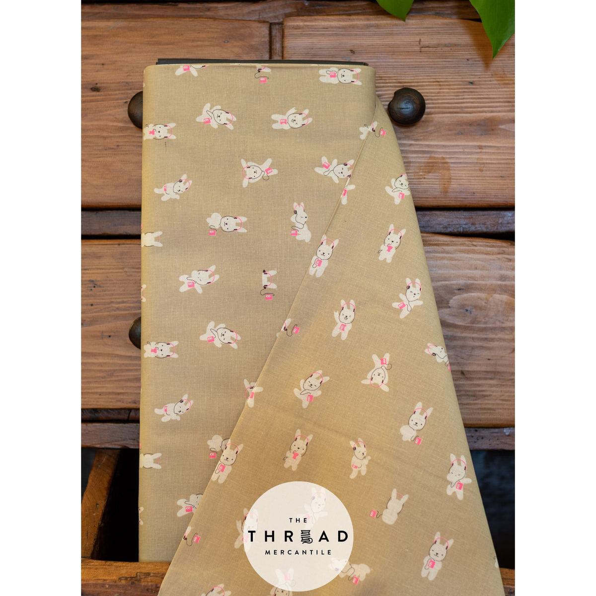 In Stock & Shipping NOW!  Ruby Star Society "LoFi" Linens - Rabbeats in KHAKI / Sold in Half-Yard Increments