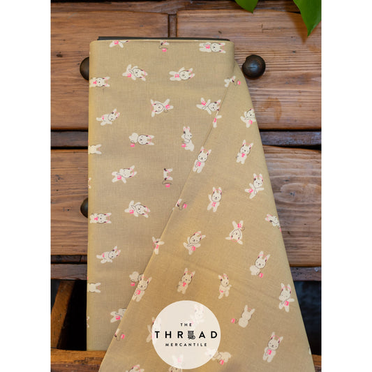 In Stock & Shipping NOW!  Ruby Star Society "LoFi" Linens - Rabbeats in KHAKI / Sold in Half-Yard Increments