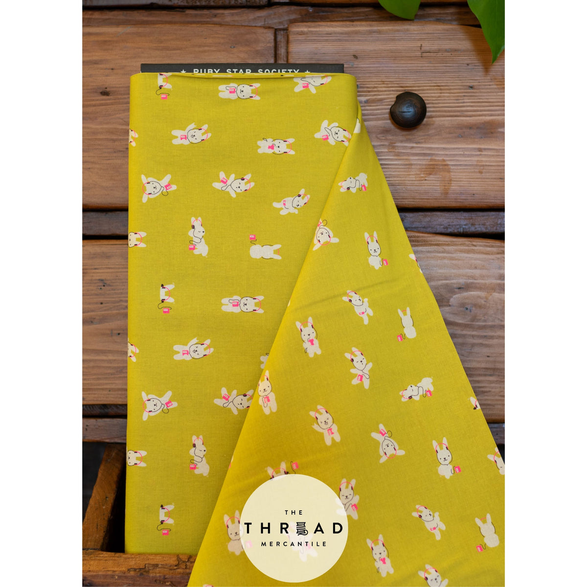 In Stock & Shipping NOW!  Ruby Star Society "LoFi" Linens - Rabbeats in CITRON / Sold in Half-Yard Increments
