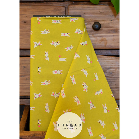 In Stock & Shipping NOW!  Ruby Star Society "LoFi" Linens - Rabbeats in CITRON / Sold in Half-Yard Increments