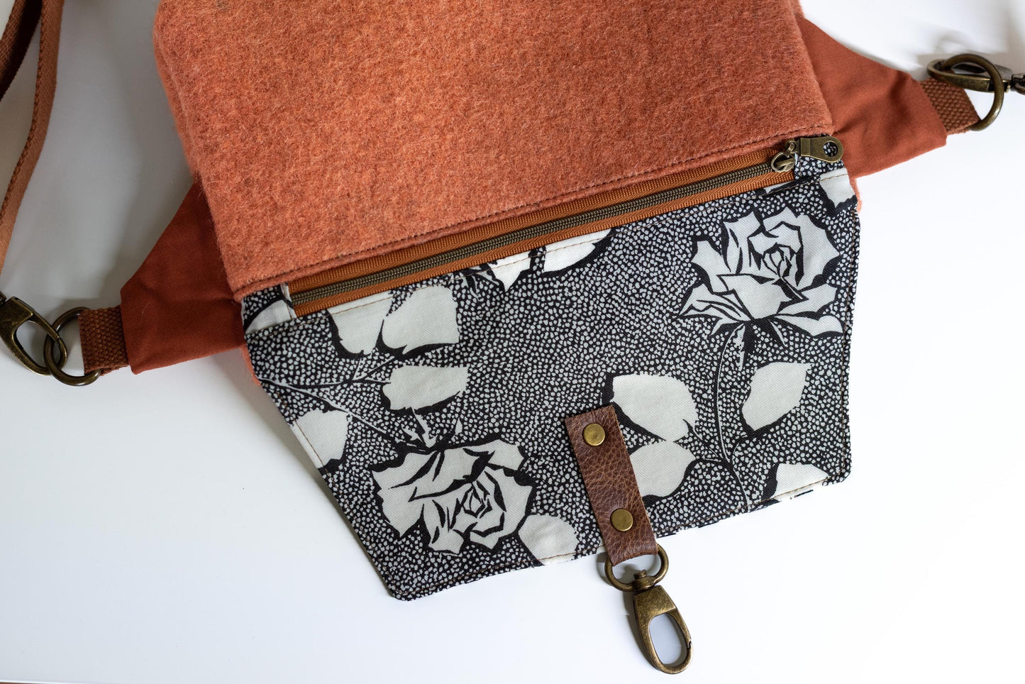 Studio Sample!  Vintage Wool Crossbody Bag: Handmade, Repurposed Blanket, Floral Accents