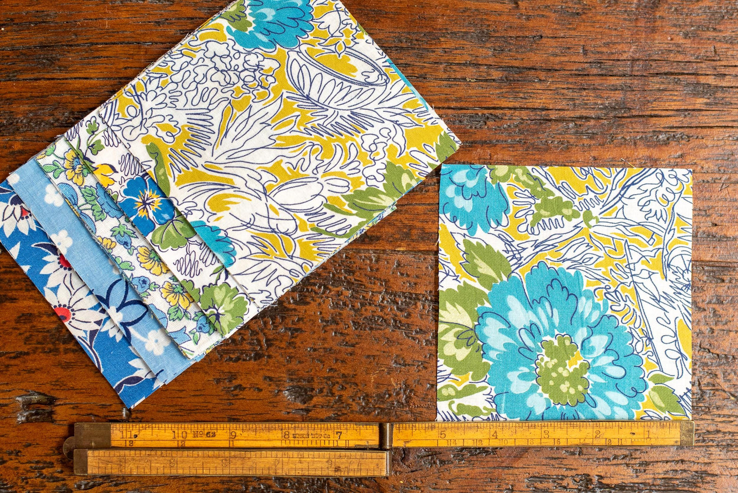 Vintage Mid Century Fabric Charm Pack - Blue Florals