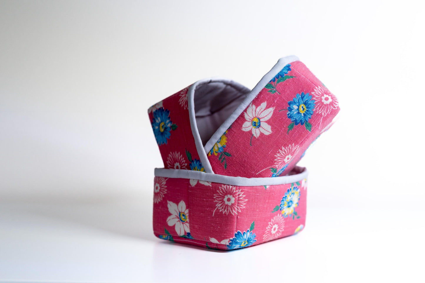Studio Sample!  Vintage Floral Fabric Baskets - Set of 3 - ByAnnie Petit Four Design