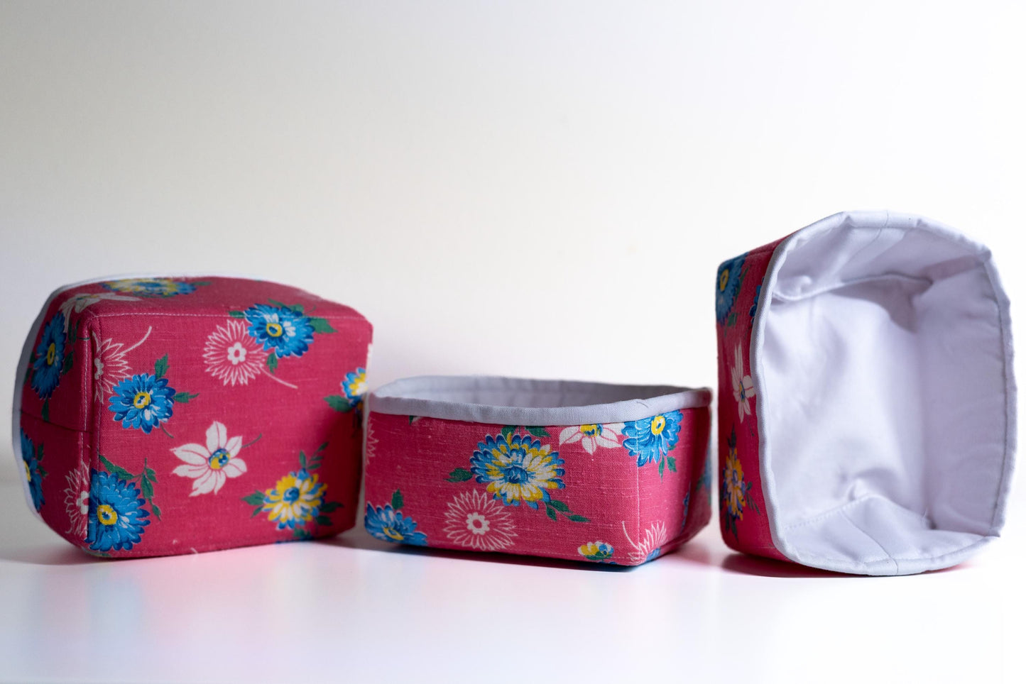 Studio Sample!  Vintage Floral Fabric Baskets - Set of 3 - ByAnnie Petit Four Design