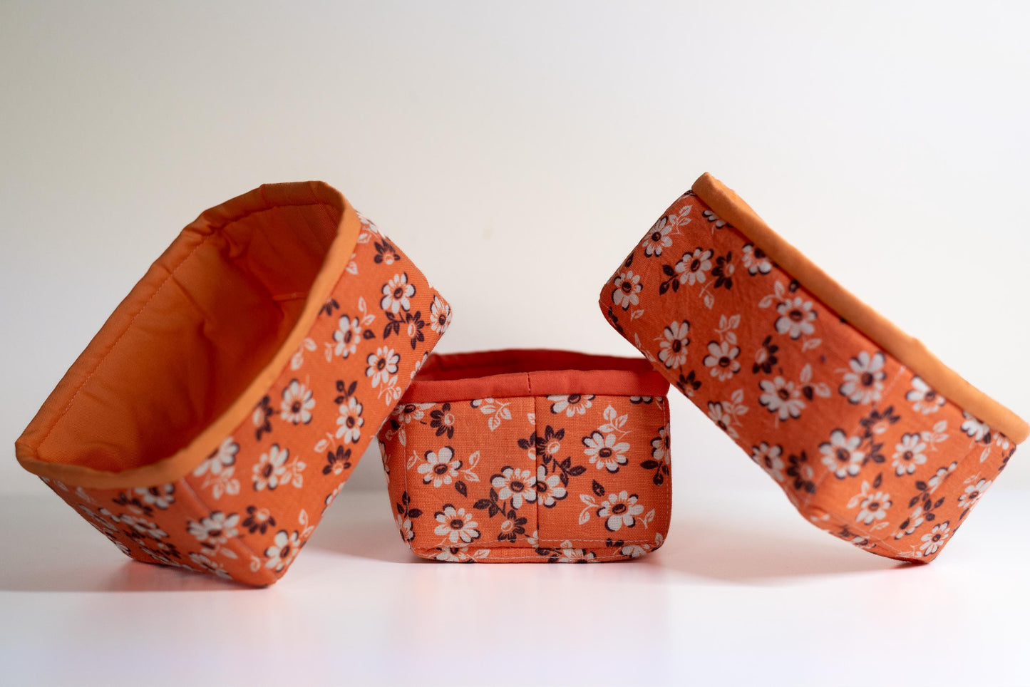 Studio Sample!  Vintage Floral Fabric Baskets: Set of 3 Handmade Organizer Bins