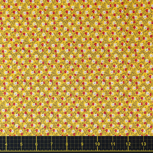 Vintage Fabric - Yellow Calico Floral Fabric BTHY