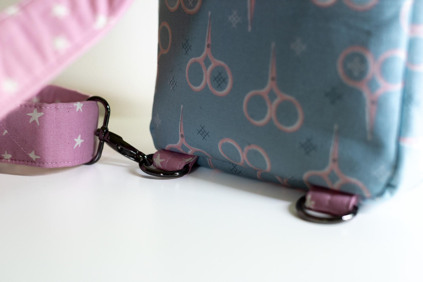 Studio Sample!  Embroidered Crossbody Sling Bag: Aneela Hoey Fabric, Pink Starry Accents