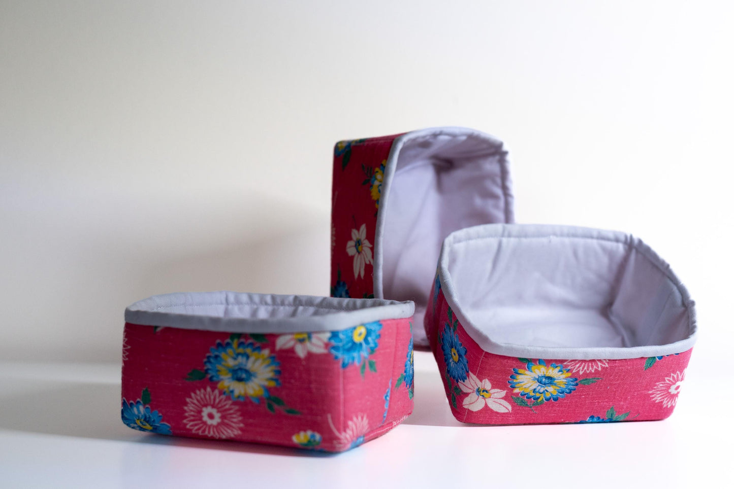 Studio Sample!  Vintage Floral Fabric Baskets - Set of 3 - ByAnnie Petit Four Design